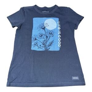 Life Is Good Blue Flowers Graphic Crusher T-Shirt Medium